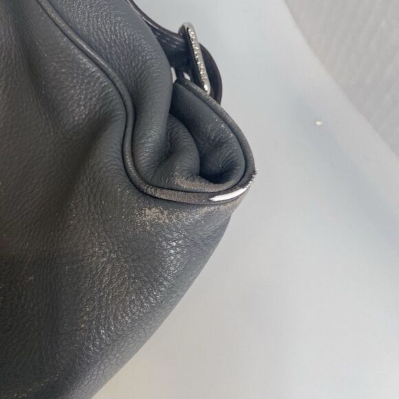 Michael Kors Hobo Shoulder Bag - Gray Gunmetal Pebbled Leather w/ MK Charm*Read- - Picture 13 of 16